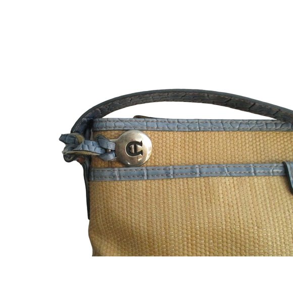 *Etienne Aigner Vintage Satchel Shoulder Bag Rattan Blue Croc Leather Trim - Picture 5 of 10